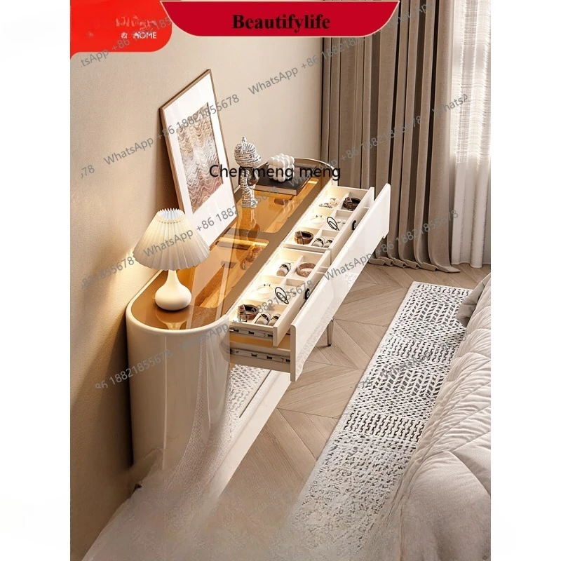 

Ultra-thin bedroom bedside cabinet integrated wall storage with lock jewelry cabinet modern French storage chest cabinet