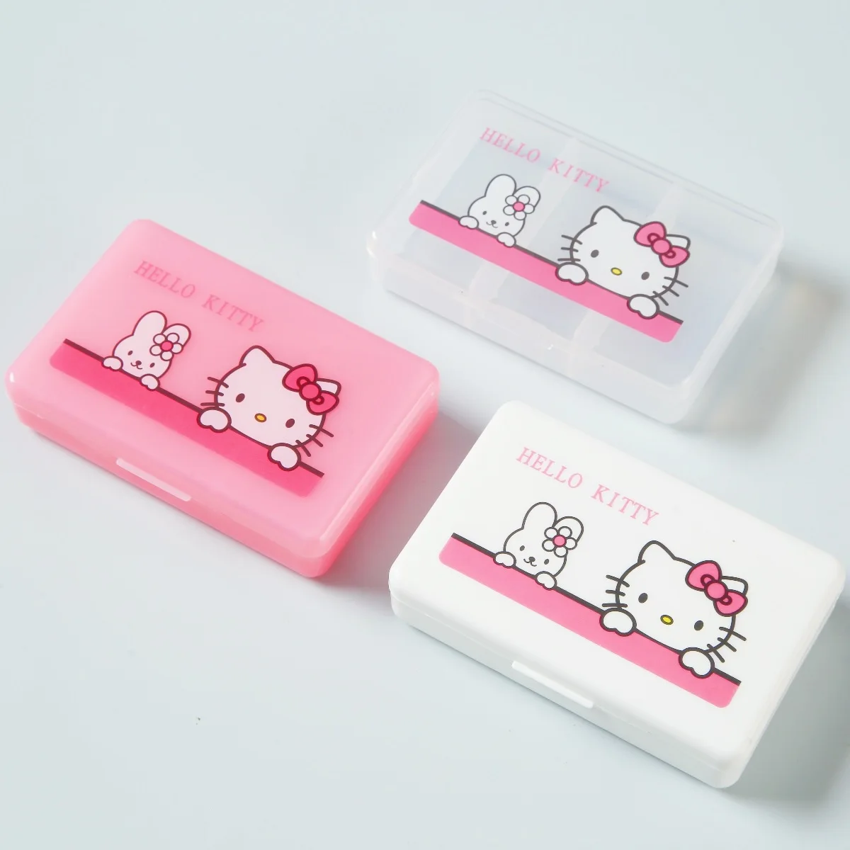 Sanrio Hello Kitty Mini Portable Pill Box Kawaii Triple Grid KT Cat Storage Box Travel Portable Double Layer Medicine Box Gifts