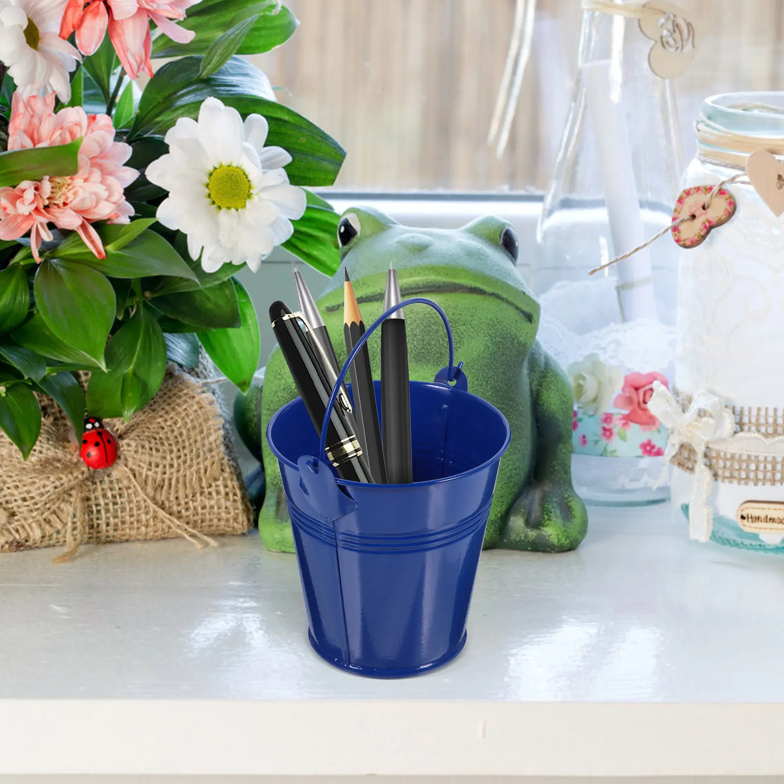 

Набор из 4 декоративных железных ведерок: маленькие металлические кашпо с ручками, контейнеры для хранения, для дома, сада, вечеринок