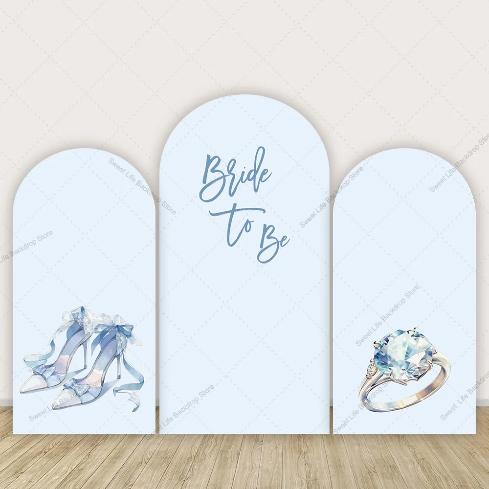 

Bridal Shower Arch Backdrop Cover Bride To Be Blue High Heels Diamond Ring Wedding Engagement Party Decor Background