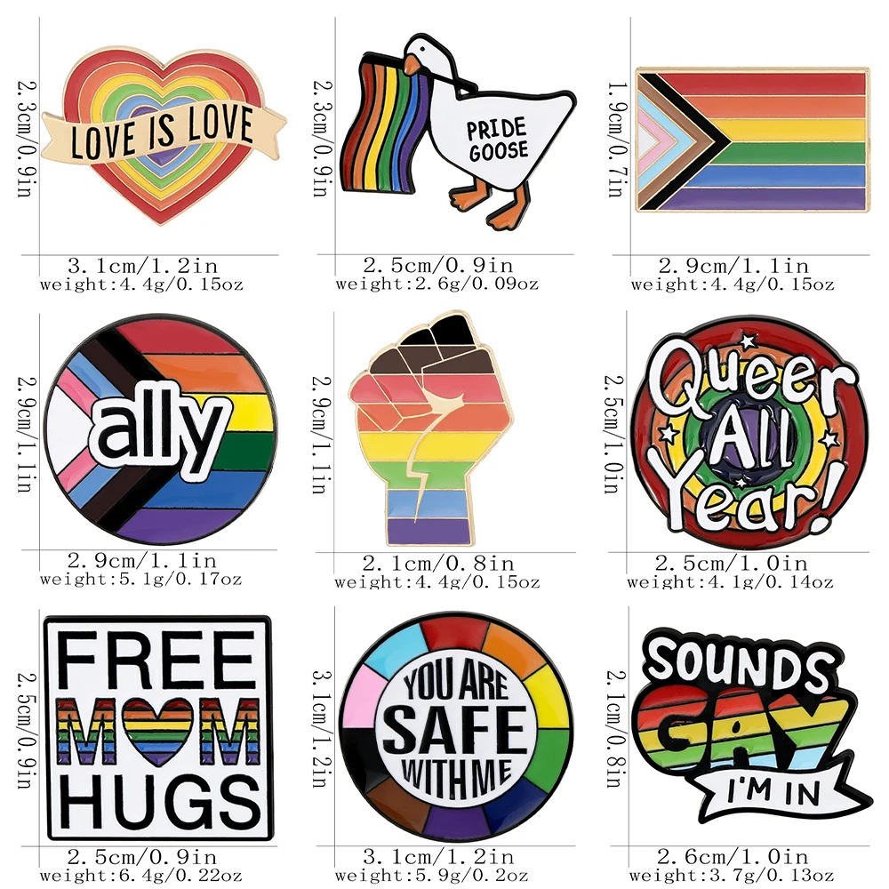 9 أنماط مضحك قوس قزح موضوع تصميم الحب المينا دبابيس فخر ل LGBTQ الحرة أمي العناق الحليف التلبيب دبابيس