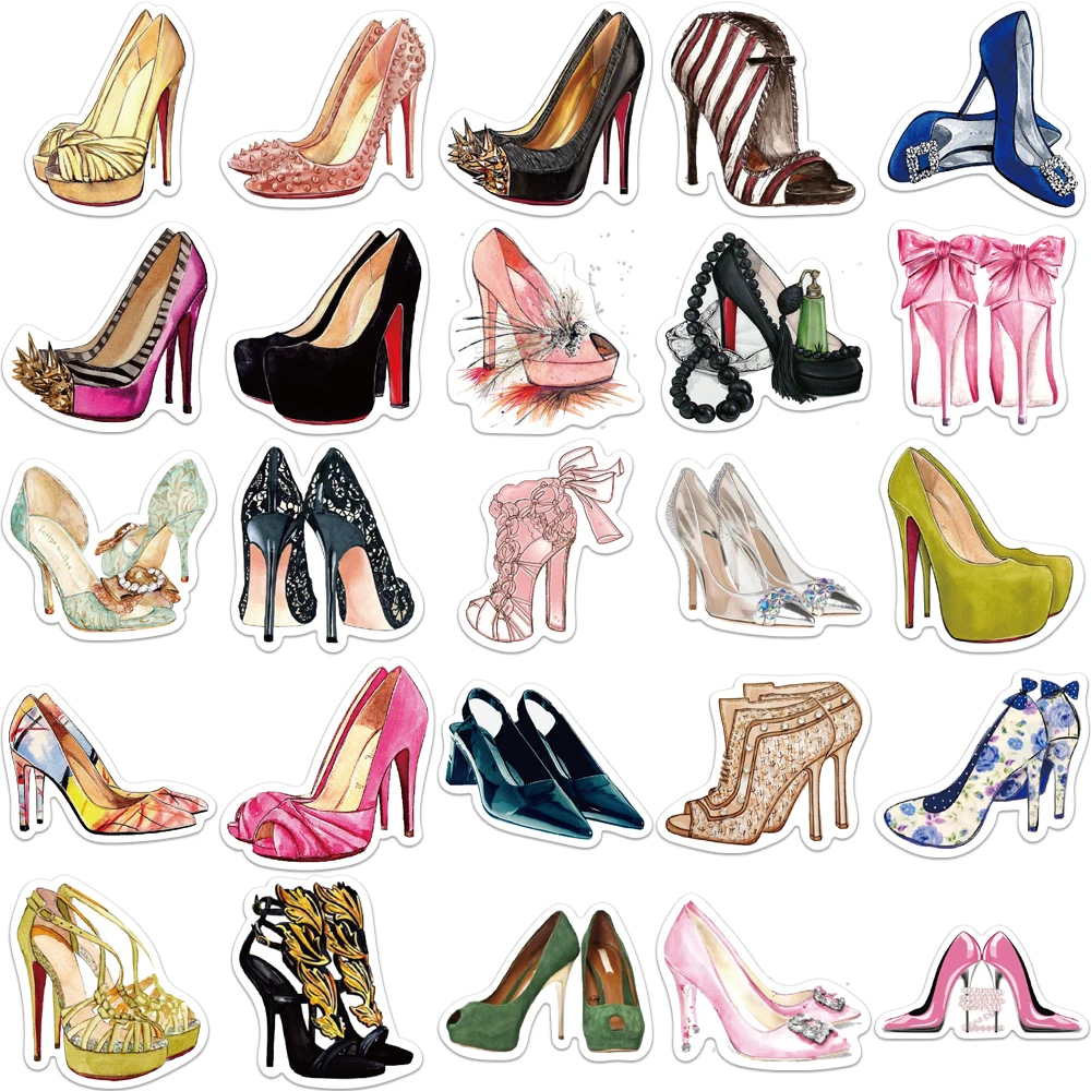 50PCS High Heel Shoes Graffiti Sticker Cartoon Beautiful Waterproof DIY Book Laptop Cup Phone Guitar Kids Gift Toys Decal