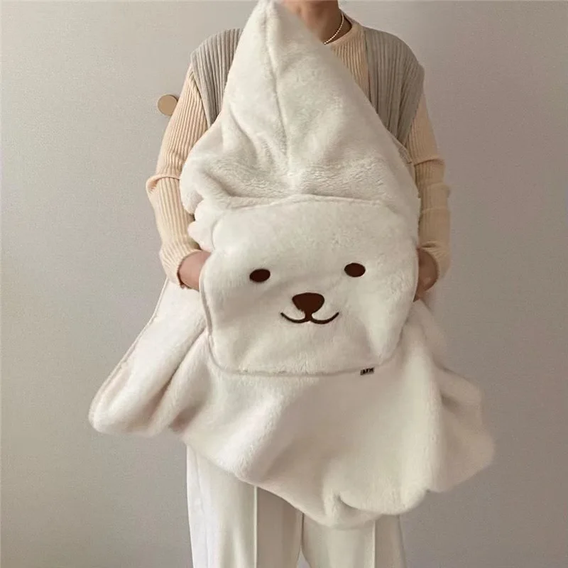 Cartoon Bear Plush Warm Swaddle Blanket for Baby Stroller Travel Windproof Portable Baby Blanket Infant Cozy Wrap Sleeping Cover