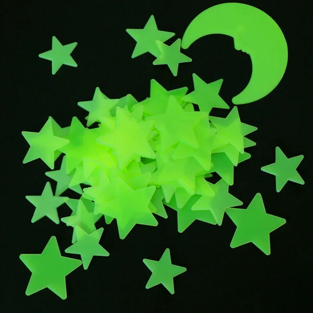 200PCS Paste Painting Of Super Bright And Lasting Luminous Stars And Moon At Night For Children Toddlers Room Decoration Wall St