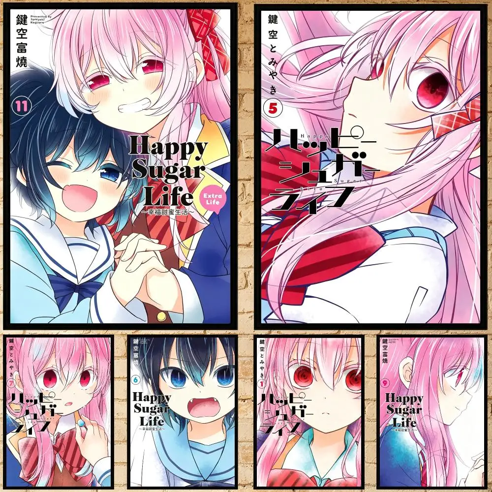 anime Happy Sugar Life Poster Poster HD Waterproof Self-adhesive Art Print Wall Decor for Bedroom Living Room Gift