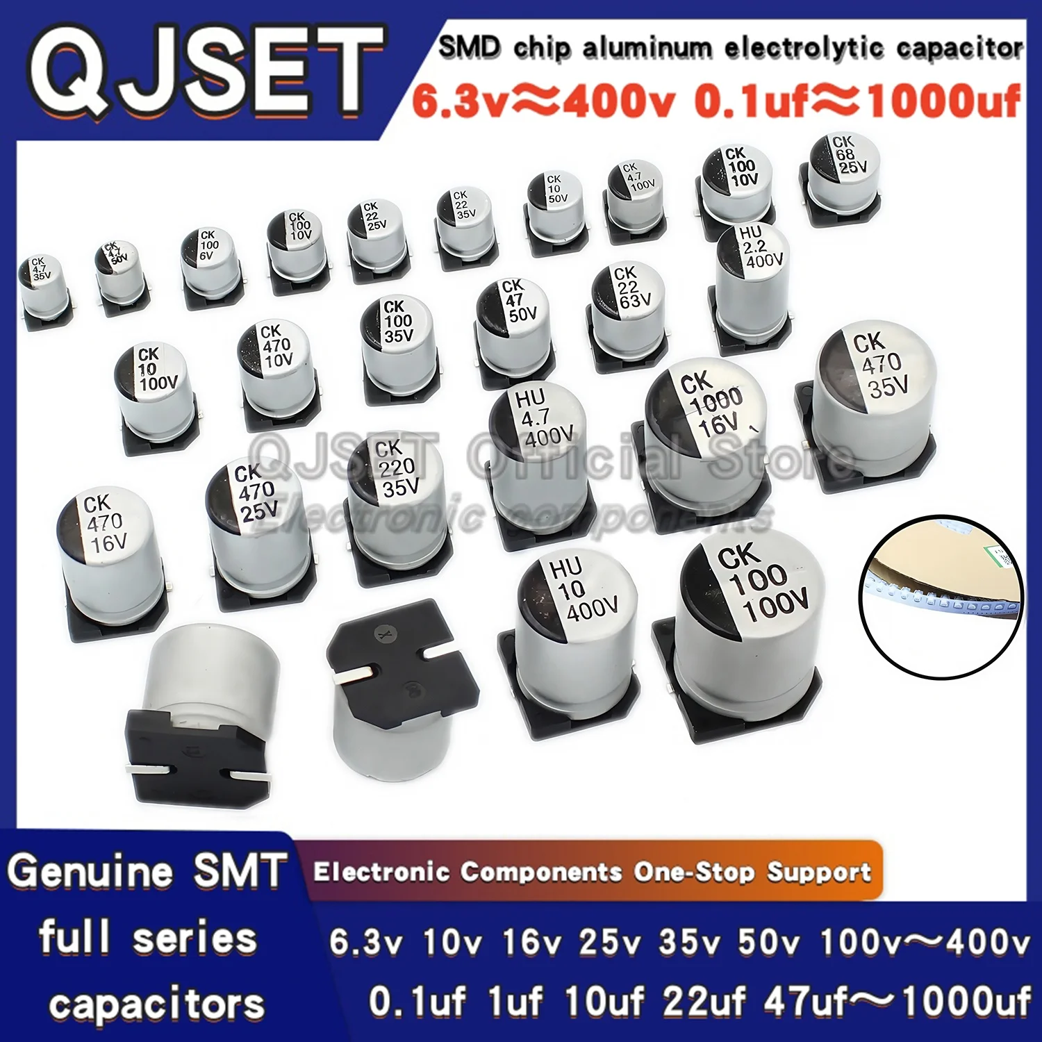 10Pcs SMD Aluminum Electrolytic Capacitor 6.3V 10V 16V 25V 35V 50V 100V 400V  2.2UF 4.7UF 10 22 33 47 100 220 330 470 680 1000UF