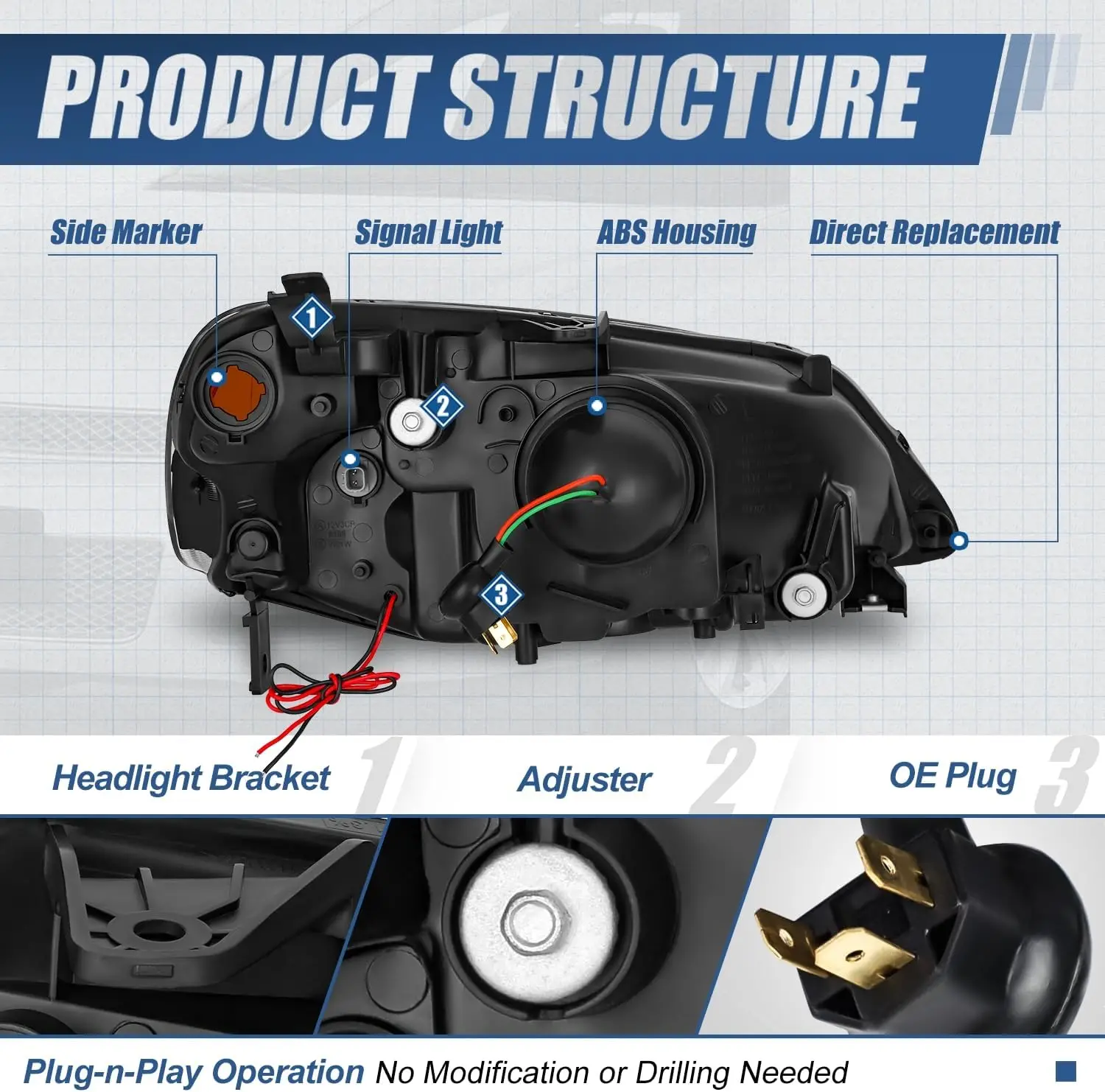 مجموعة المصابيح الأمامية متوافقة مع 2001 2002 2003 Honda Civic Sedan Coupe، استبدال المصابيح الأمامية DRL ثلاثية الأبعاد LED، عدسة مدخنة Amber C #4