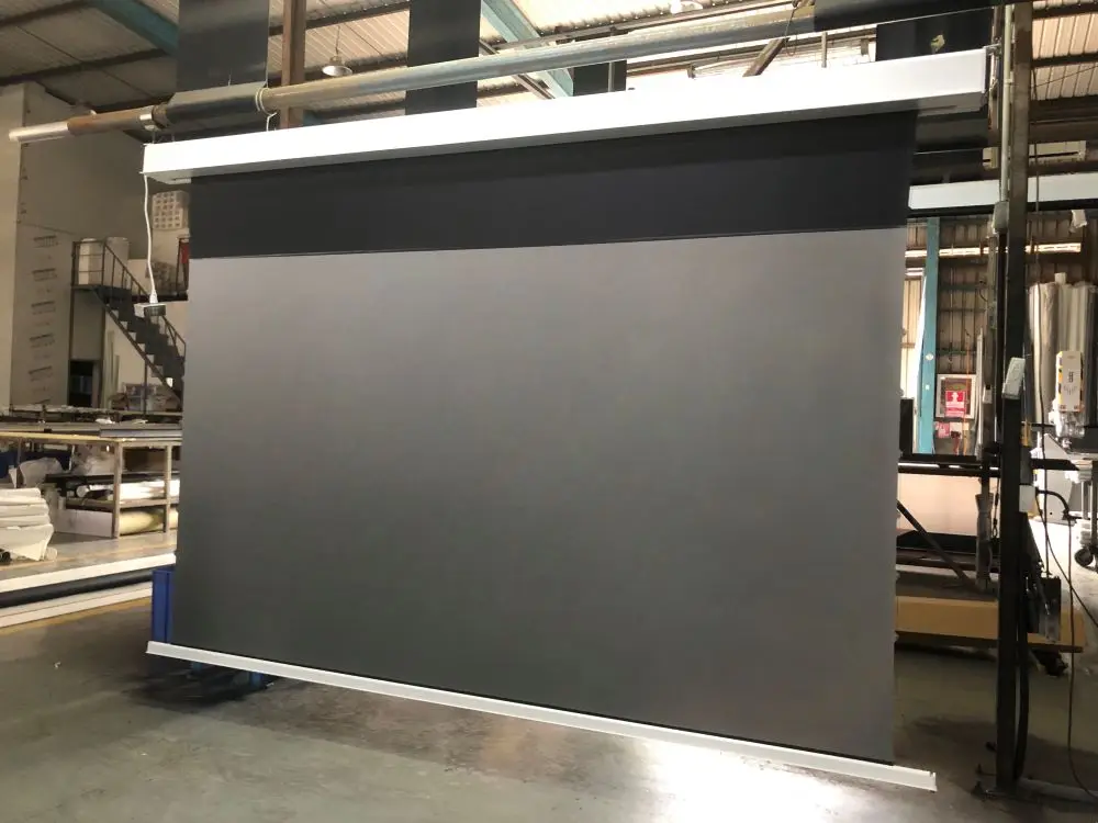New Design High-end 4K UST ALR Recessed In-ceiling Tab Tension Electric Projector Screen Home Movies Motorized Projection Screen