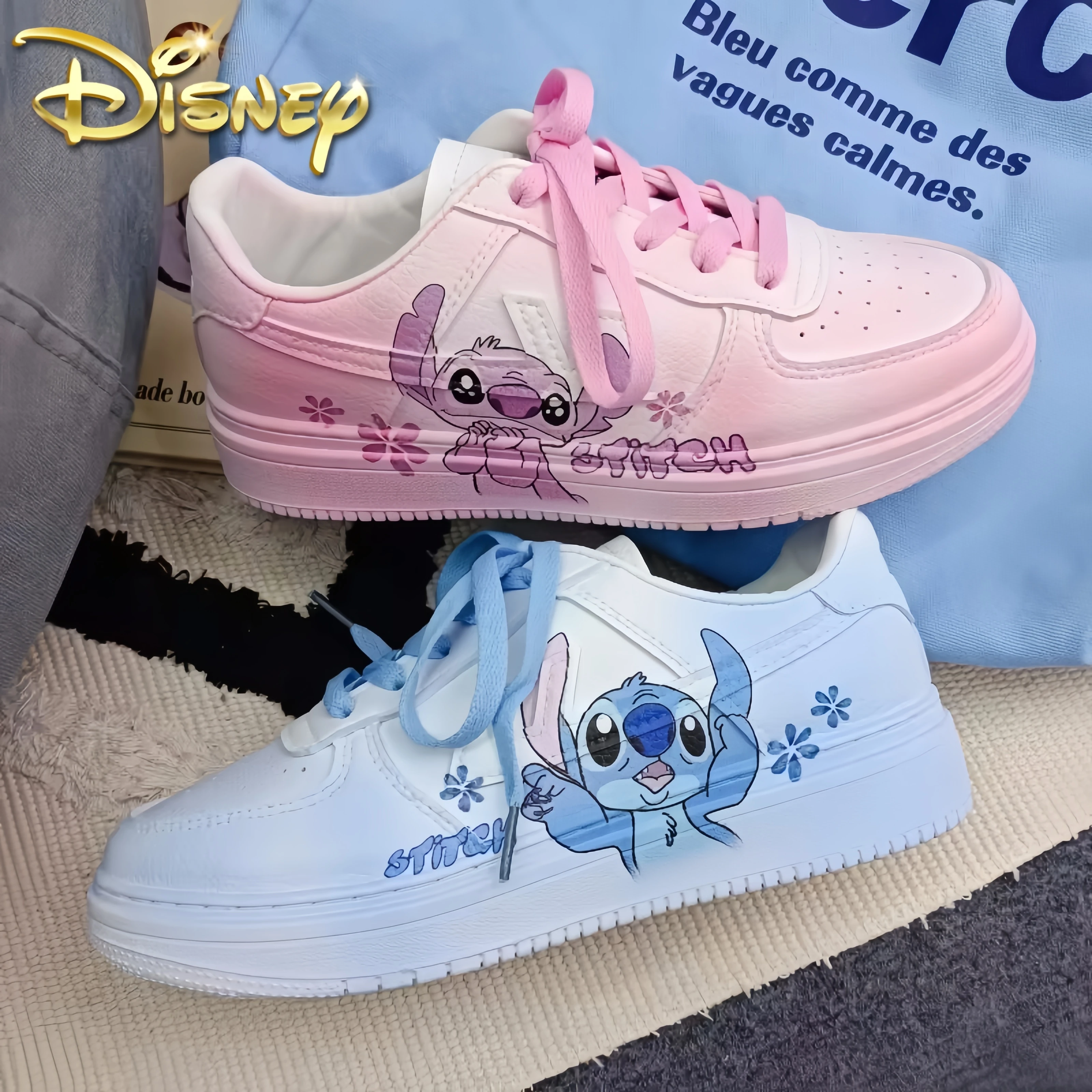 

Hot Disney Stitch Angel Cartoon Sneaker Women Summer Breathable Versatile Couples Board Shoes Y2k Cute Student Leisure Shoes