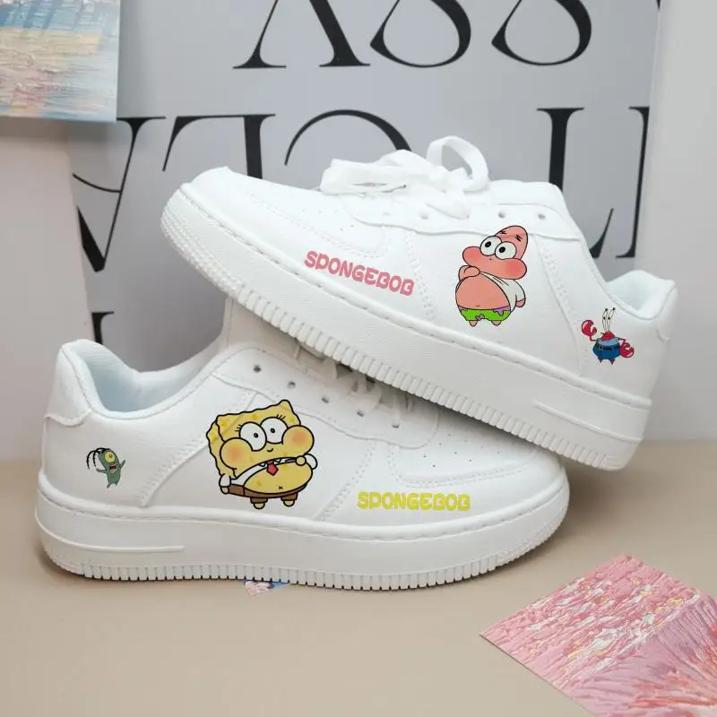 2024 Spring New SpongeBob SquarePants plus size colorful Small White With Thick Soles Low Top Board gril women Shoes