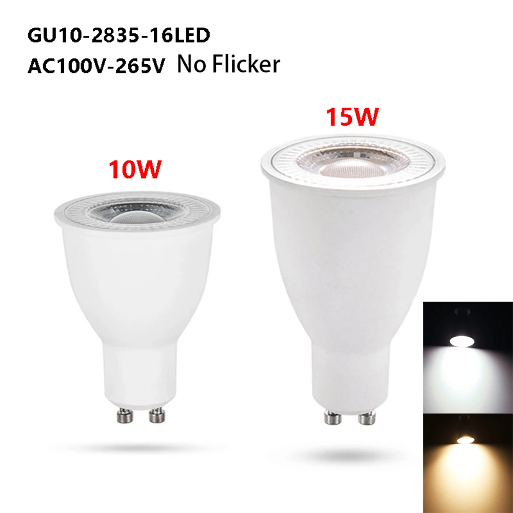 10X 10w 15w Gu10 Led Spotlight Bulb Night Table For/home/bedroom/living No/flicker Smd2835 6000k/4000k/3000k Home 36°beam Office