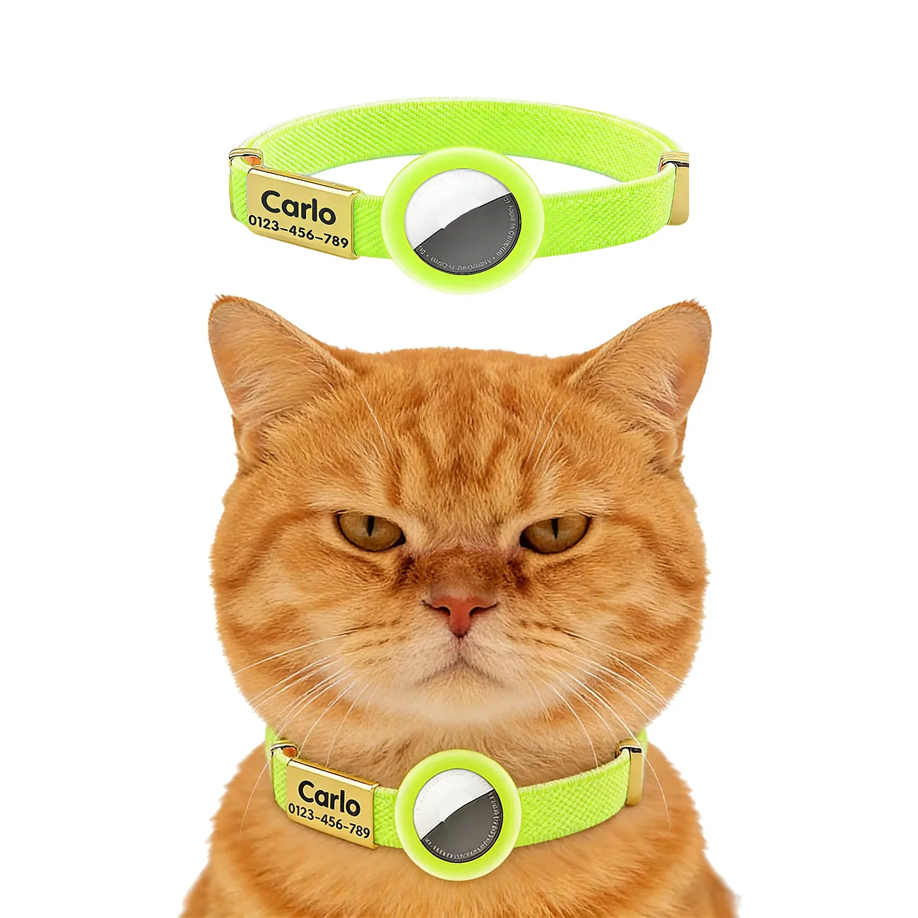 Weißes Katzenhalsband mit Anpassbarem Namensschild, Haustier-ID-Halskette für Welpen, Elastisches GPS-Tracker-Halsband für Kätzchen mit AirTag-Halter – Detail 12