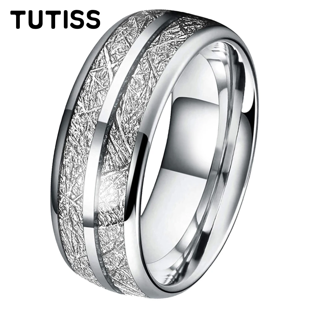 TUTISS Fashion 8mm Groove Beveled Tungsten Steel Ring Inlaid With Carbon Fiber For Men Women Wedding Ring Comfortable Fit