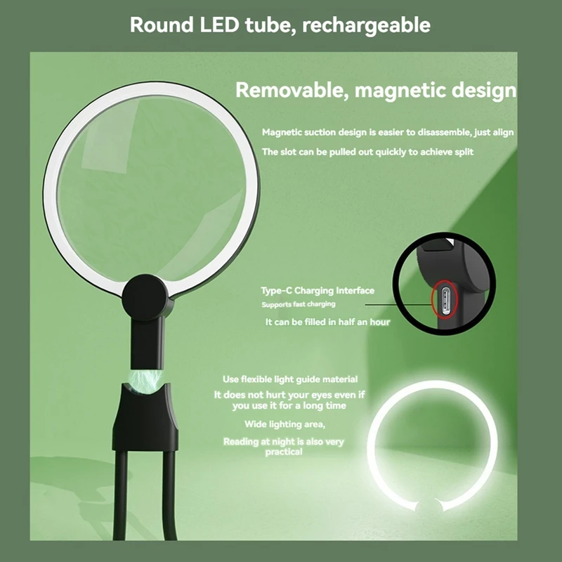 الرقبة المحمولة سطح المكتب عدسة كبيرة المكبر مع 24 مصباح LED فائق السطوع ضوء USB الزجاج المحمولة HD المكبر قراءة المسنين