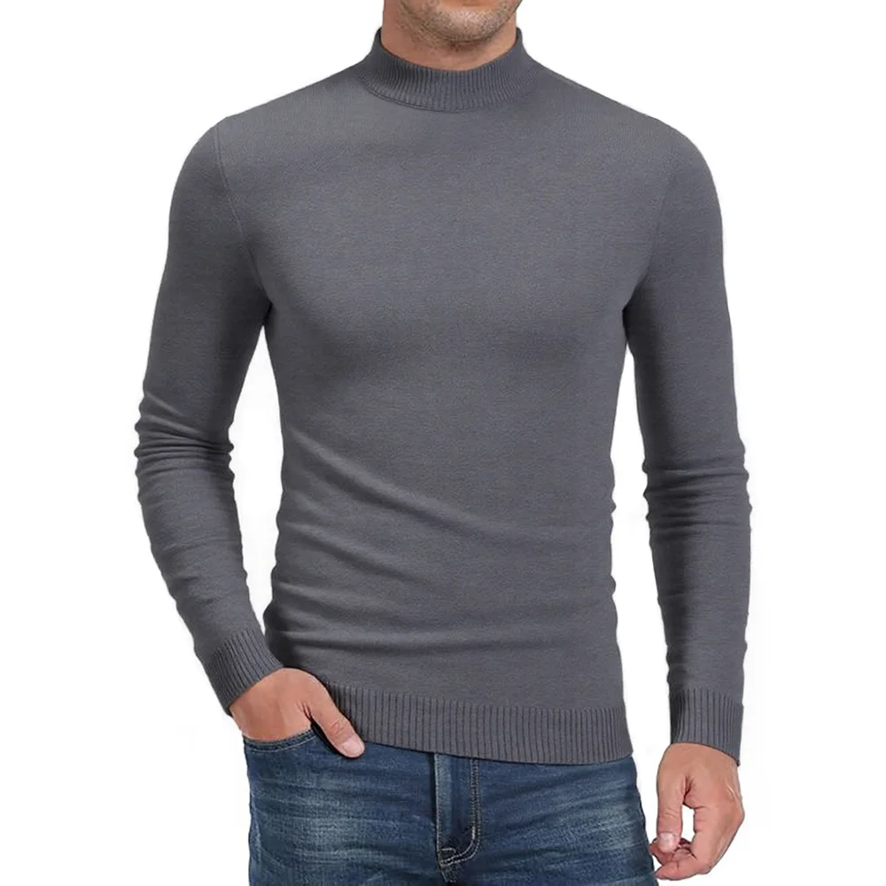 

Autumn Winter Men's Sweater Basic Style Knitted Pullovers Mock Neck Solid Color Casual Slim Fit High Elastic Male Warm Knitwear