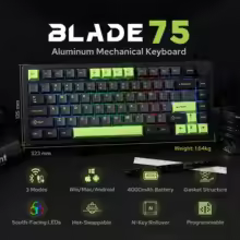 <strong>Meclands blade75 junta de troca quente sem fio bt5.0/2.4ghz/USB-C teclado mecânico de alumínio com fio para win/mac/jogos/escritório</strong>
