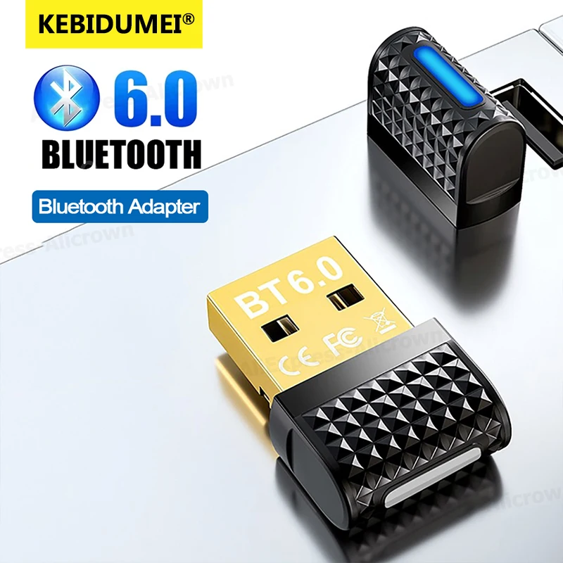 USB Bluetooth 6.0 Adapter Bluetooth Receiver & Transmitter BT5.4 Dongle for Bluetooth Keyboard/Mouse/Headphone/Speaker/Printer