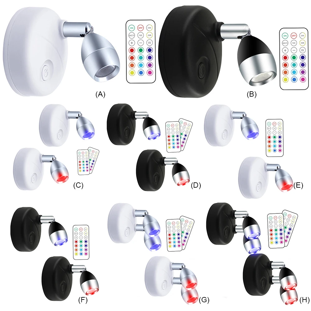 13 Colours Wall Sconces Lamp Remote Control RGB Night Light with Box Angle Adjustable for Bedroom Bedside for Living Room Closet