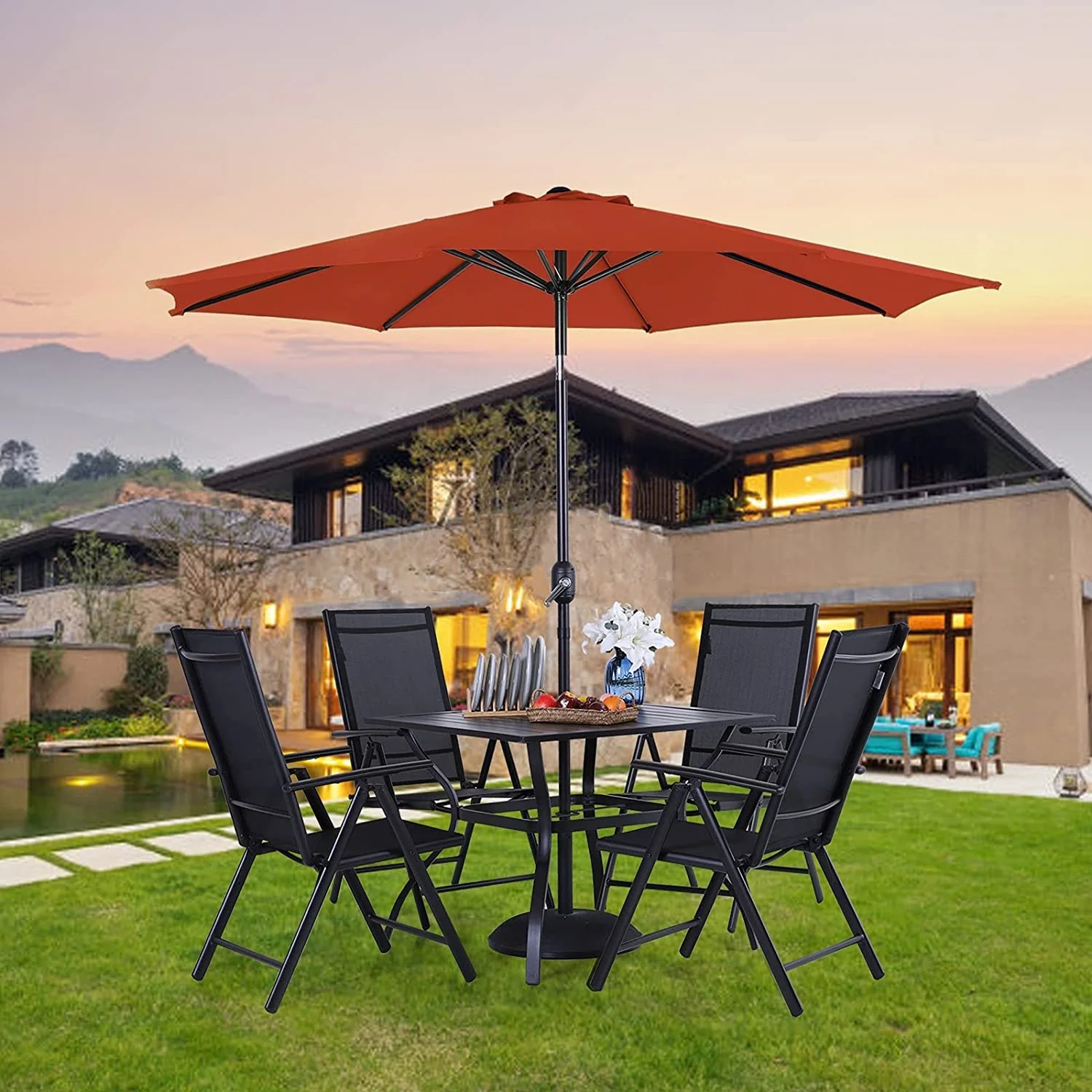 

9FT Outdoor Patio Umbrella Outdoor Table Umbrella With Push Button Tilt And Crank, Market Umbrella 8 Sturdy Ribs UV Protection