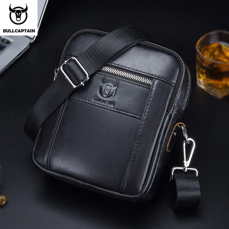 BULLCAPTAIN-Bolso de hombro de cuero para hombre, bandolera compacta, informal, 09