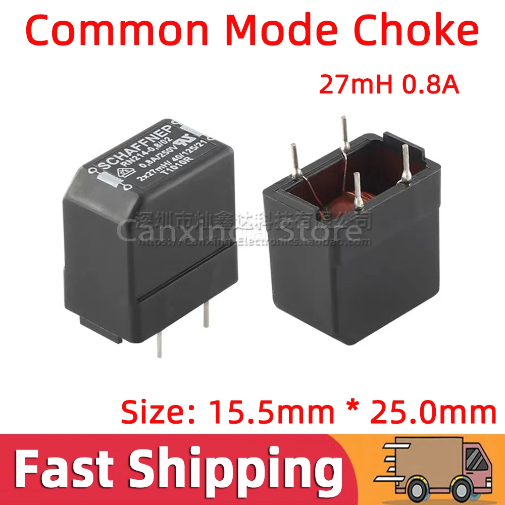 RN214-0.8-02-27M Common Mode Choke Coil Inductor 27mH 0.8A 250V Switching Power Supply Filter Current Compensated Coil