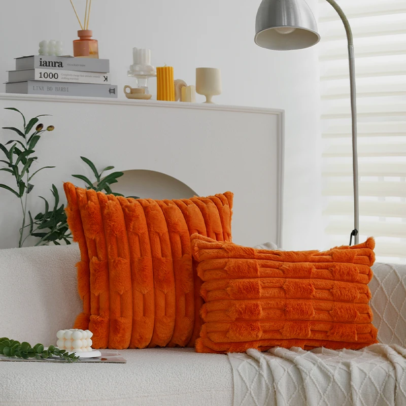 Orange 45x45cm Solid Color Cushion Cover Single-sided Simulated Fur Pillow Cover Plush Winter Essential Super Soft Skin-friendly