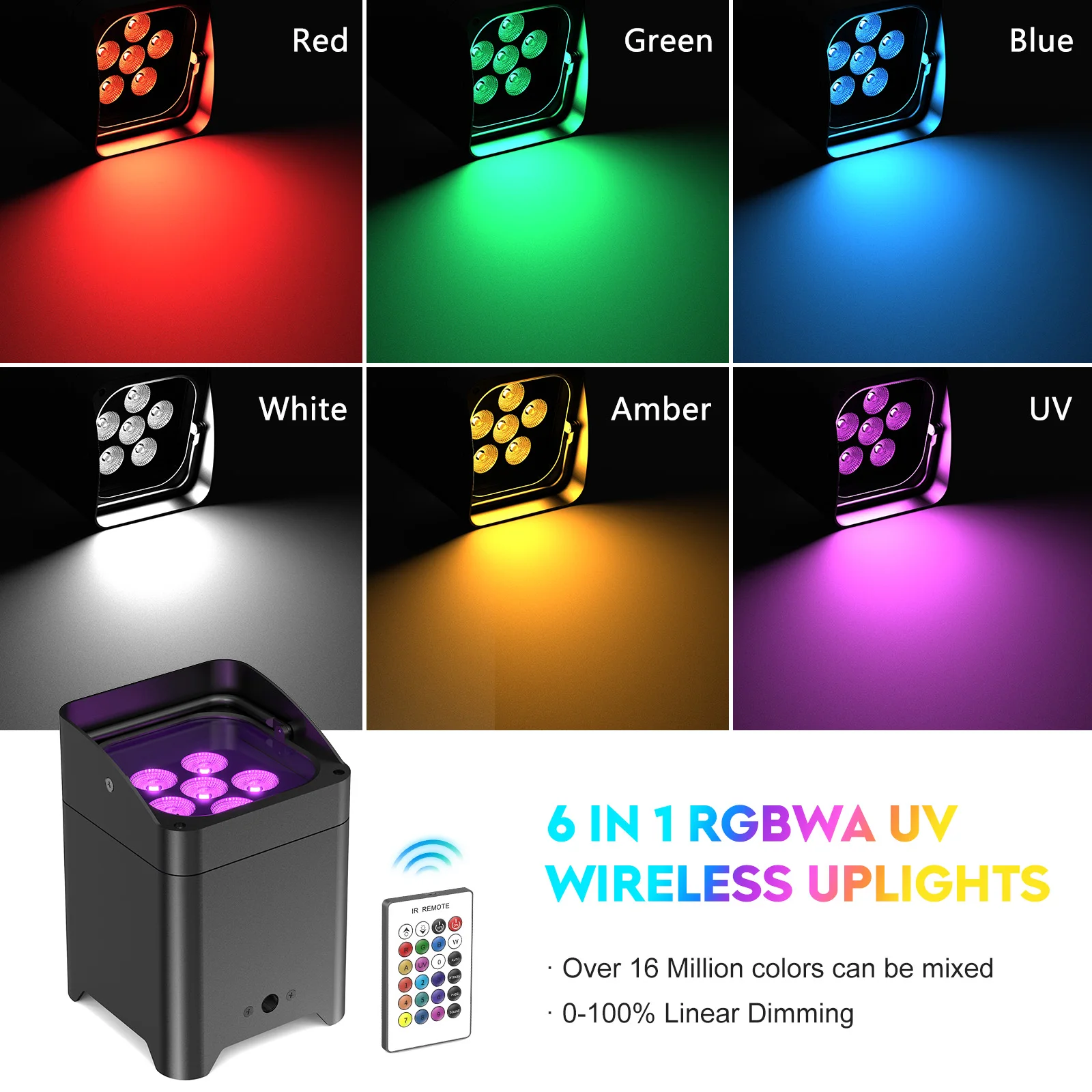 U'King 2Pcs 80W Wireless Battery Par Light 6X18W LED RGBWA+UV Stage Light With Charge Progress Bar For DJ Disco Wedding Party