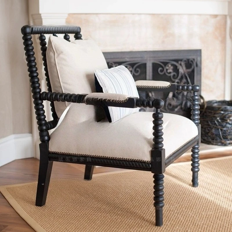 Neoclassical solid wood sofa/retro chair/fabric soft bag stool