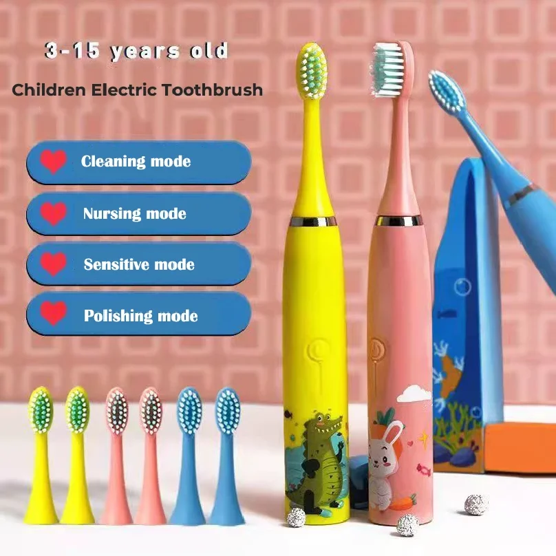 Children's Electric Toothbrush Kid Cartoon Ultrasonic Sonic Electric Toothbrush with 5 Replacement Heads Electric Brush Children