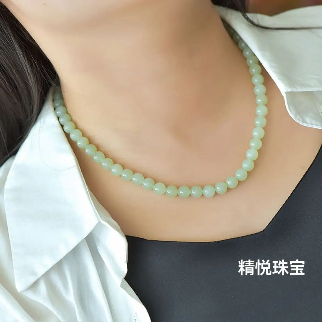 قلادة من اليشم Hetian سلسلة من خرز اليشم الأخضر المائي الشفاف باللون الأخضر الفاتح #5
