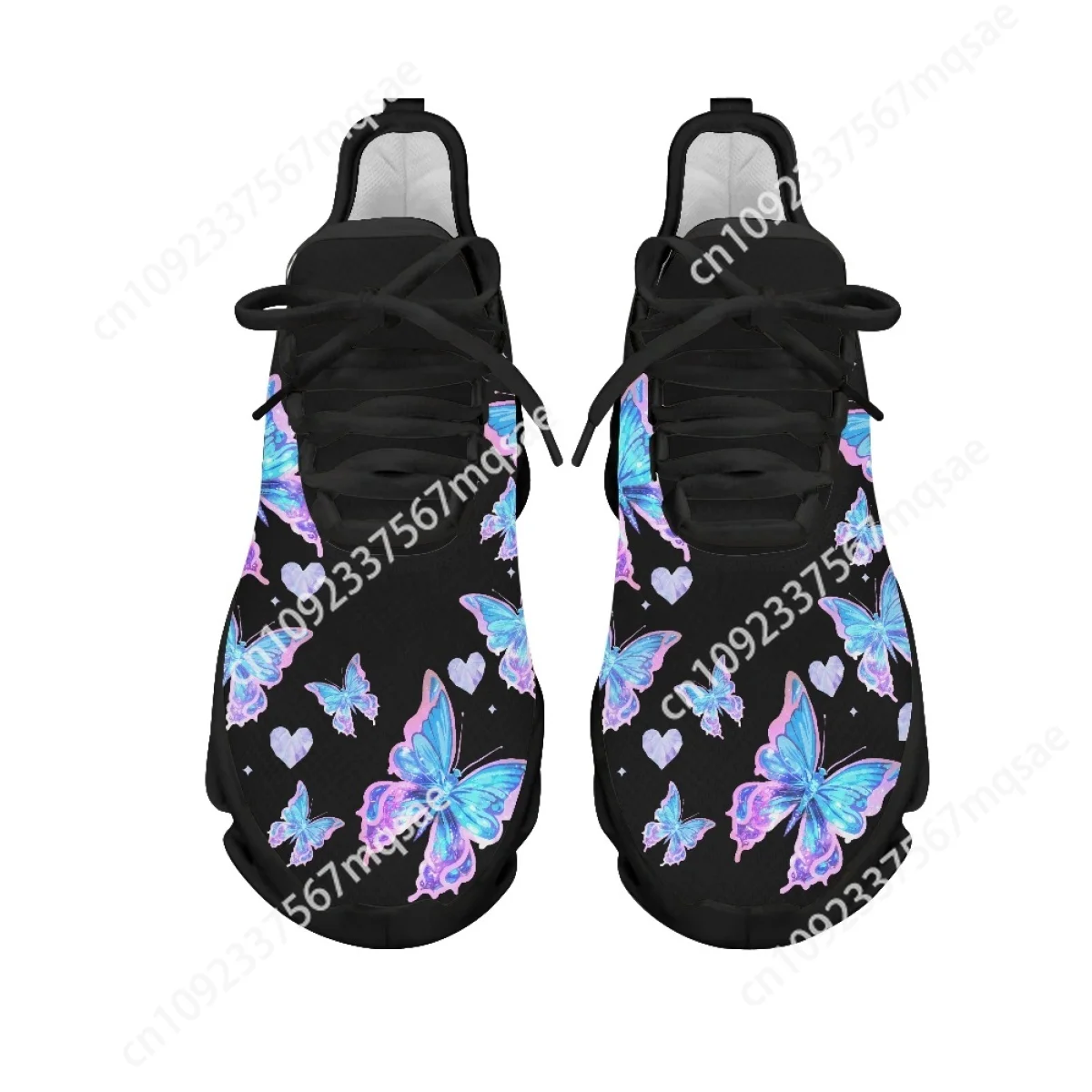 Custom Vintage Shinning Butterflies Gradient Print Mesh Shoes for Women Lightweight Round Toe Platform Sneakers Size 35-46