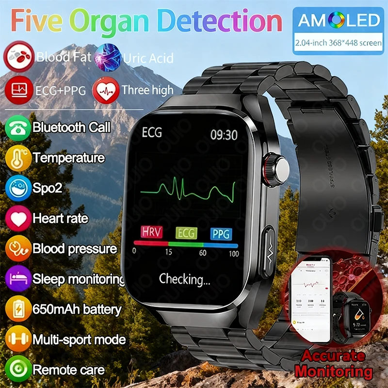 

ECG Health Smart Watch Five Internal Organs Check 2.04 Screen AMOLED 630mah Heart Rate Blood Oxygen Health Smart Watch Men Women