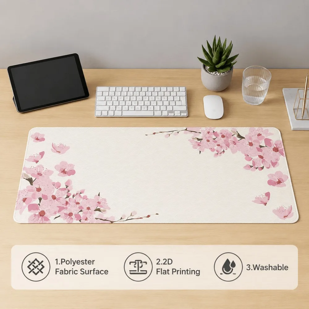 Cherry blossom pattern simple table mat for office use and home office desk Set with silicified mud at the unsewn edges Computer