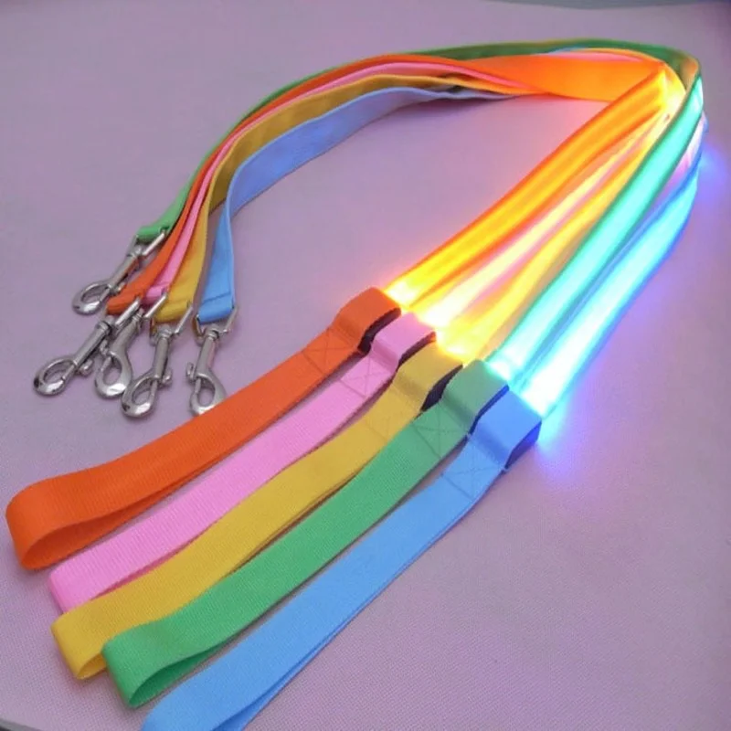 LED Light Up Dog Accessories Leash Luminous Rope Lead Leash For Dog Safety Flashing Glowing Dog Collar Harness Electronic Pet