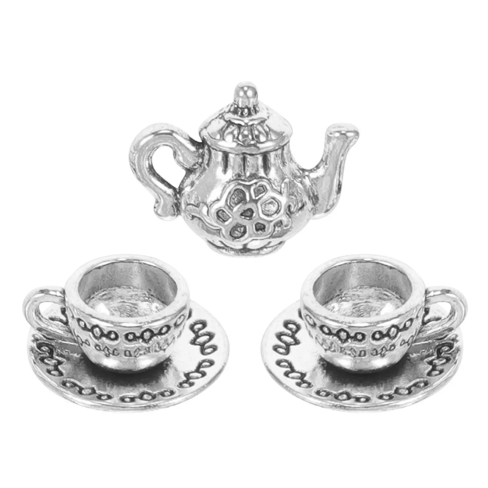 

1Set Miniature Metal Tea Set Realistic Tiny Teapot and Cups for Dollhouse Miniature Decor DIY Micro Landscape Display Photo Prop