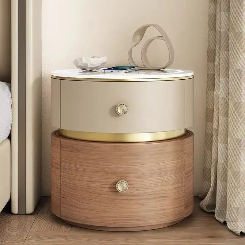 New Round Bedside Table Light Luxury High-end Designer Villa Italian Simple Bedroom Home Storage Bedside Cabinet