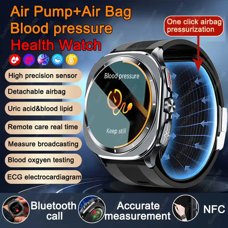 

2025 New AI Diagnosis Air Pump Airbag Blood Pressure Smart Watches Men ECG+PPG Blood lipid Heart rate Bluetooth Call Bracelets
