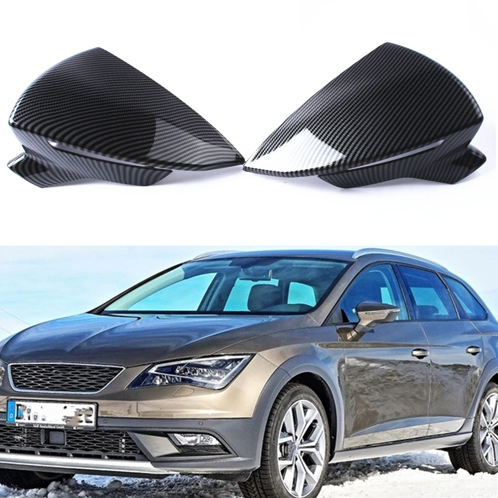 

Glossy Black/Carbon Fiber Look Exterior Rear View Mirror Cover Cap For SEAT Leon Mk3 5F 2013-2020 Ibiza Mk5 Arona KJ7 2017-2018