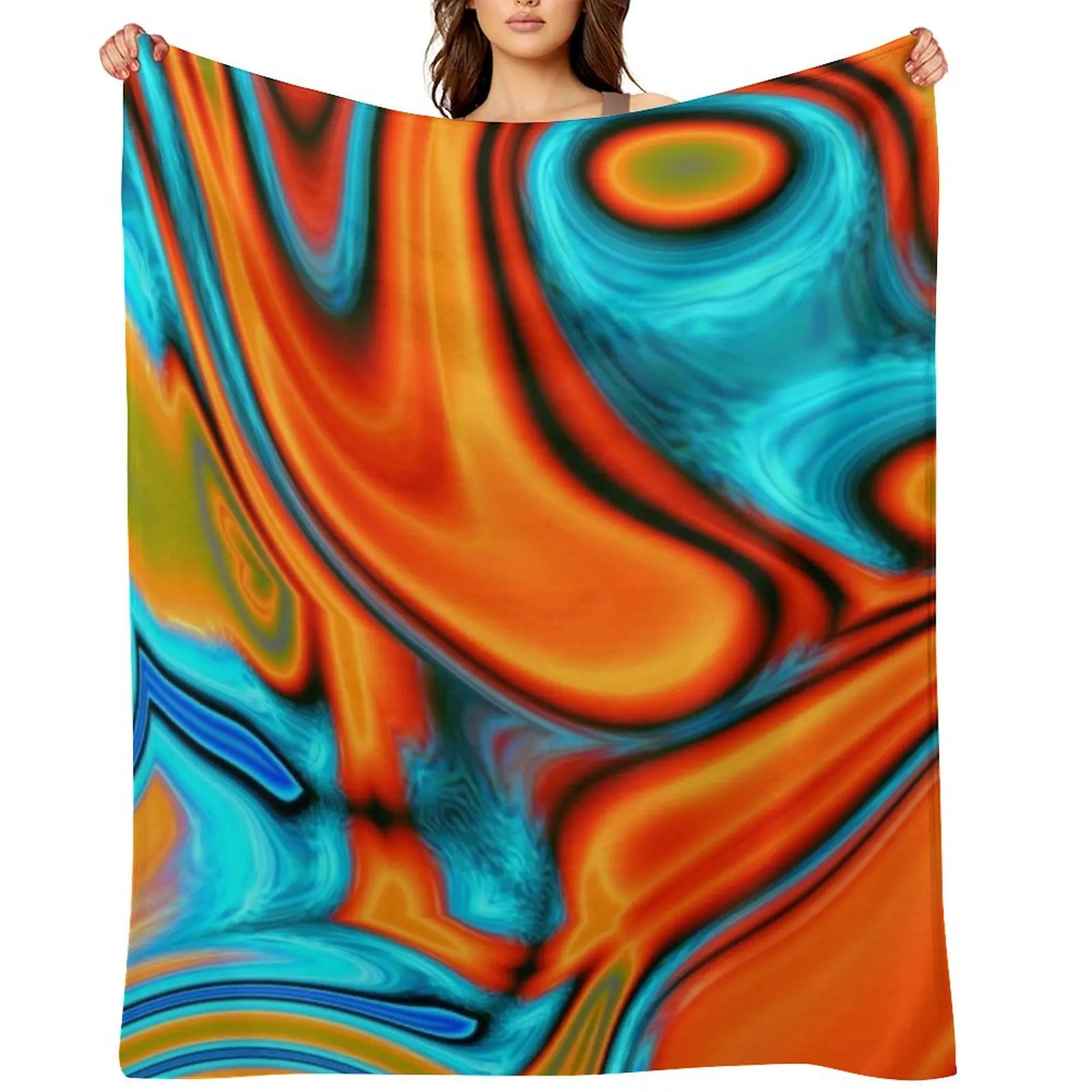 

vivid modern Southwest hipster turquoise orange swirls Throw Blanket Beautifuls Luxury Brand Single Retros Blankets