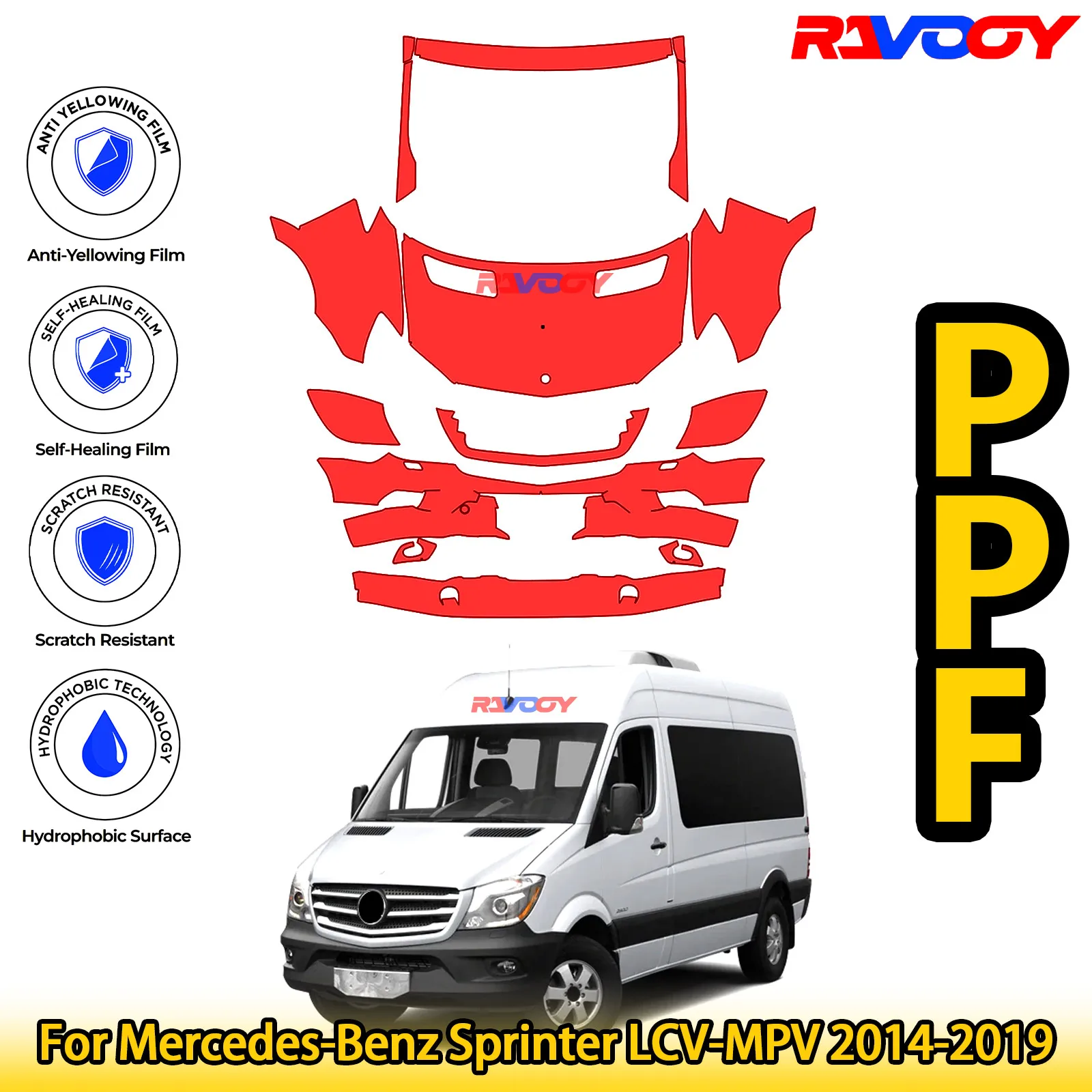 

For Mercedes-Benz Sprinter LCV-MPV 2014-2019 Glossy Matte Black Precut front PPF Kit Paint Protection Film