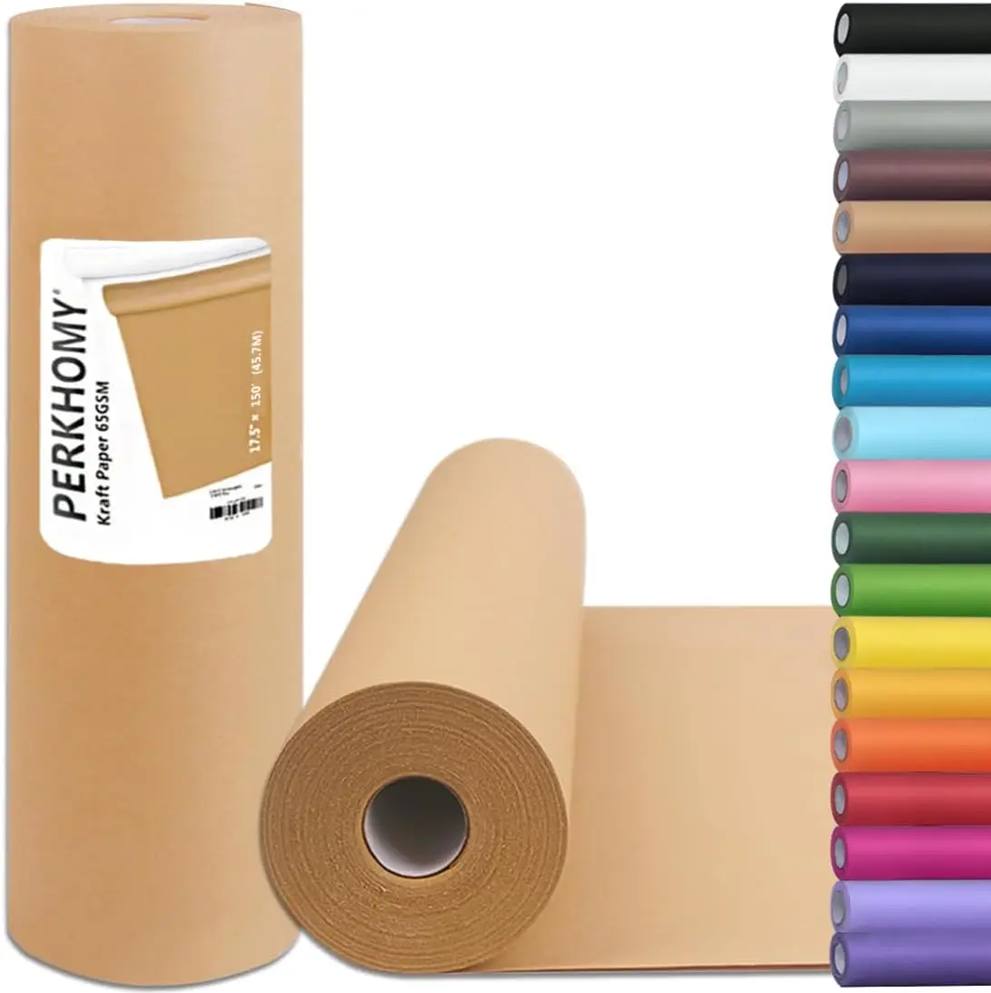 Kraft Paper Roll 17.5" x 150' for Gift Wrapping, Craft, and Art Projects, 70 GSM Brown