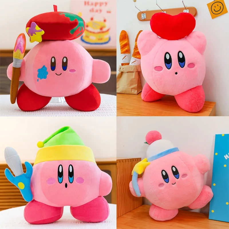 

35cm Cute Cartoon Kirby Artist Plush Toy Cute Stuffed Doll Cartoon Anime Star Hug Pillow Pink Gift for Birthday Room Decoration