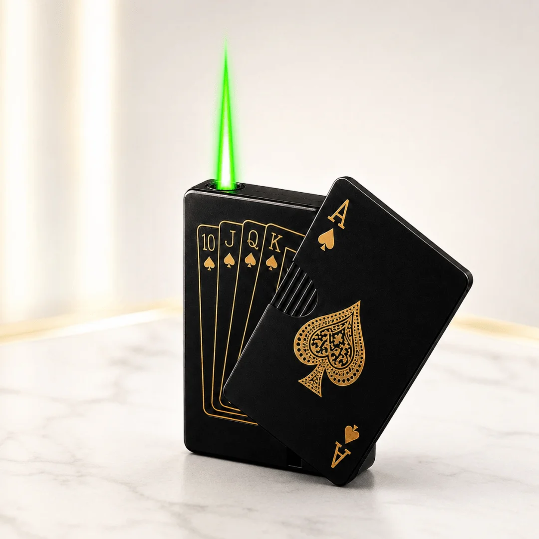 Creative Playing Cards Ace of Spades Lighter Butane Windproof Straight Metal Lighter Metal Fun Gift for Men Smoking Accessories