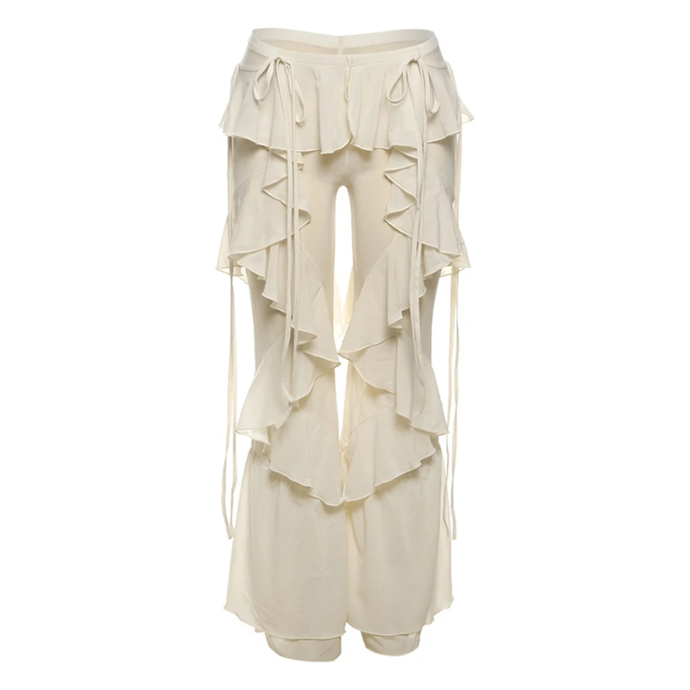 

Thin Flared Long Pants Women's Street Fashion Lace-Up Patchwork Ruffles Spicy Girl for Music Festival Spring Summer 2026