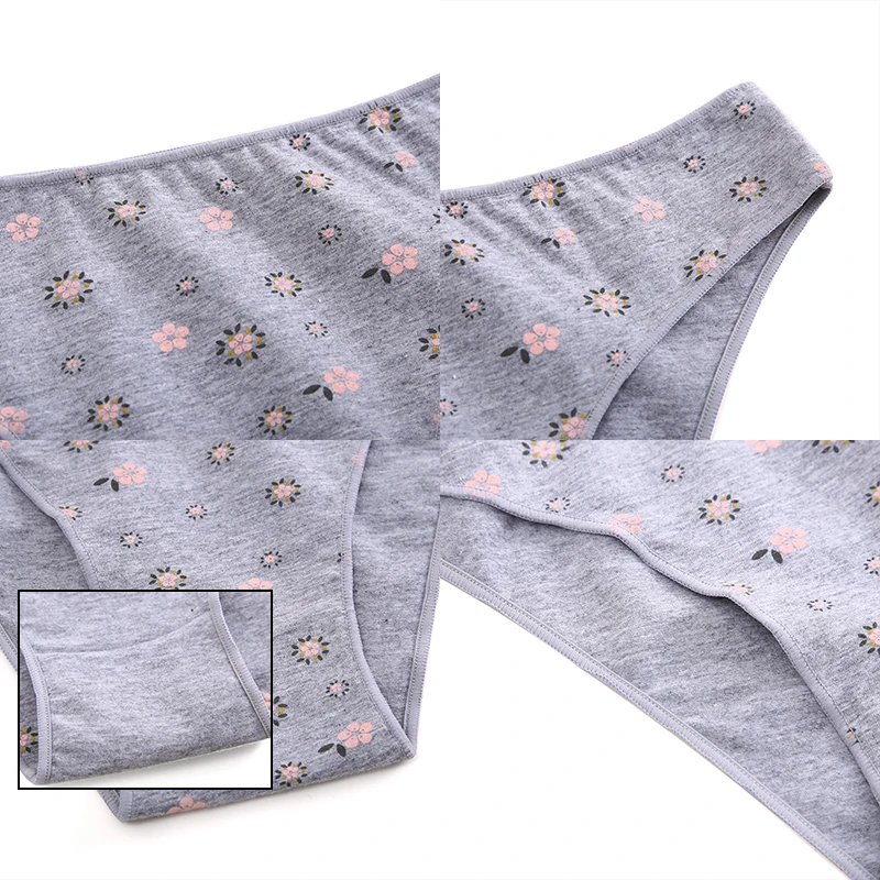 2PCS/Set Sexy Women Cotton Panties Low Rise Briefs Floral Printing Solid Color Female Underwear Breathable Soft Girls Intimates