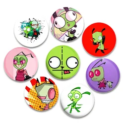 Handmade Anime Badge ET Green Invader ZIM HD Print Brooches Cartoon Round Display Lapel Pins for Jewelry Gift Accessory