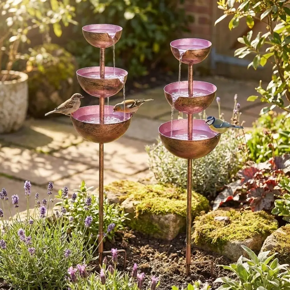 Vintage Iron 3-Tiered Bird Bath Handmade Decorative Garden Rain Catcher Three-layer Bowl Garden Stake Birdbath Stand Lawn Decor