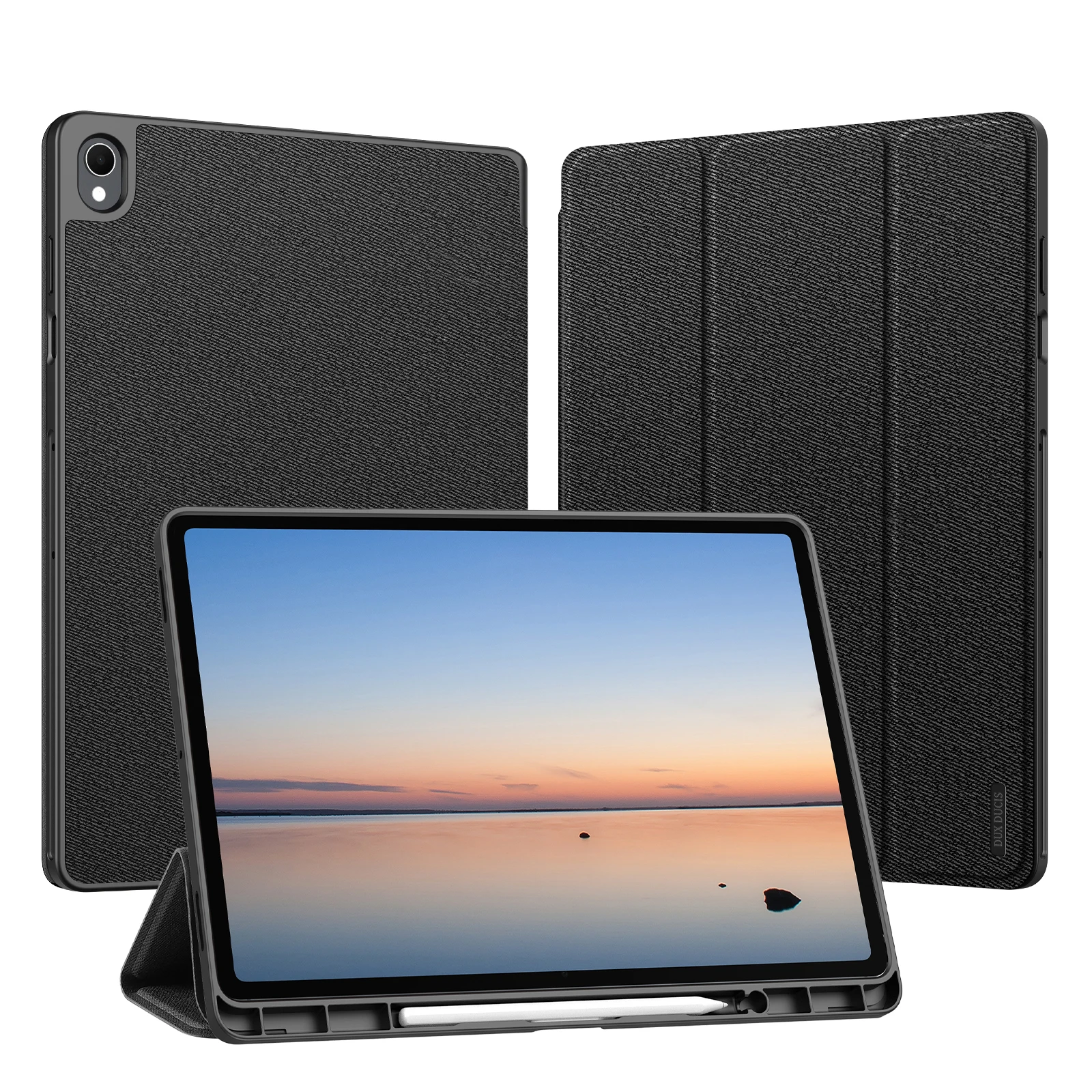 DUX DUCIS for Samsung Galaxy Tab S12+ Case  Domo Series Tri-fold Stand PU Leather Tablet Cover - Black