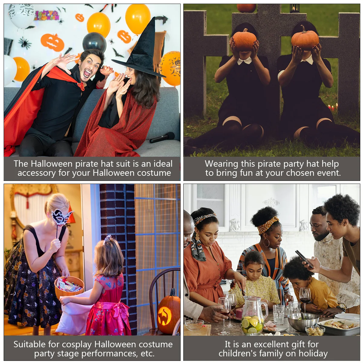 3Pcs Halloween Pirate Hat Suit Cosplay Costume Accessory Set Party Caribbean Pirate Decoration Set