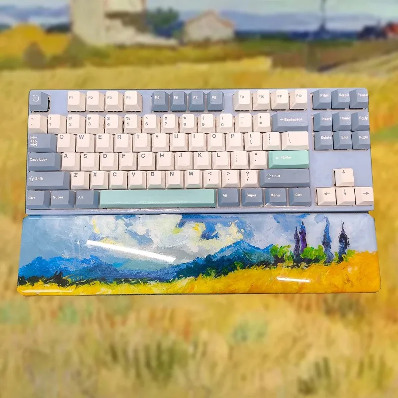 

Подсолнухи в пшеничных полях, клавиатура, подставка для рук, механическая подставка для запястий, подставка для клавиатуры, настройка, эргономика, акрил, нарисованный вручную подарок